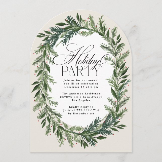 Invitación Elegante arco Fiesta de Navidades de guirnaldas de (Anverso)