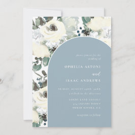 Invitación Elegante Arco Floral Acuarela de Boda en Azul Polv