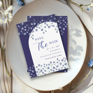 Invitación Elegante Arco Floral Azul Salvar Al Boda De Fecha