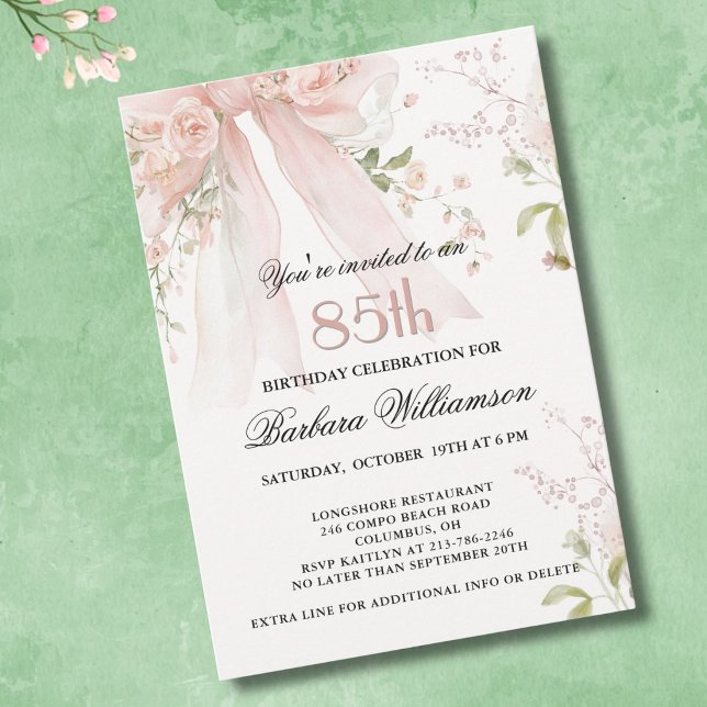 Invitación Elegante Arco Floral de Acuarela Rosa Cumpleaños 8 (Subido por el creador)