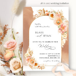 Invitación Elegante Arco Floral Peach Rubor Terracotta Boda