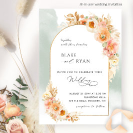 Invitación Elegante Arco Floral Peach Rubor y Sage Boda I