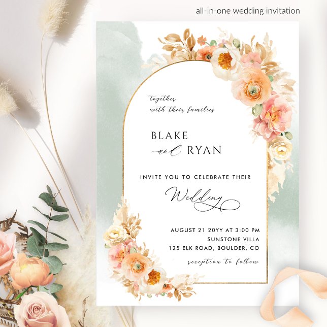 Invitación Elegante Arco Floral Peach Rubor y Sage Boda I (Subido por el creador)