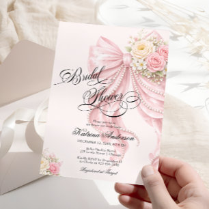 Invitación Elegante Arco Floral Rosa Rubor Despedida de Solte