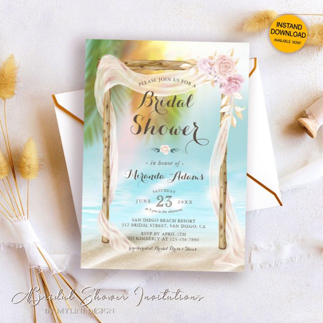 Invitación Elegante Arco Floral Tropical Beach Bridal Shower (Subido por el creador)
