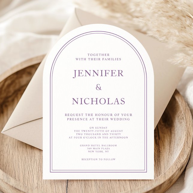 Invitación Elegante arco formal de Boda Lilac francés (Elegant Classic Formal French Lilac Wedding Arch Invitation)