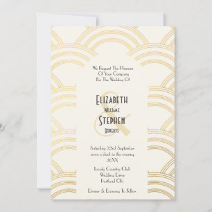 Invitación Elegante Arco Gatsby Art Deco 1920's Marfil y Oro