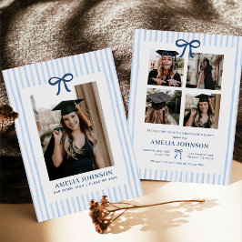 Invitación Elegante Arco Graduación Foto Rayada Azul