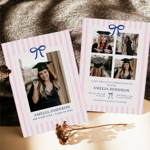 Invitación Elegante Arco Graduación Foto Rayada Rosa