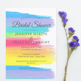 Invitación Elegante arco iris dos novias ducha de novia lesbi