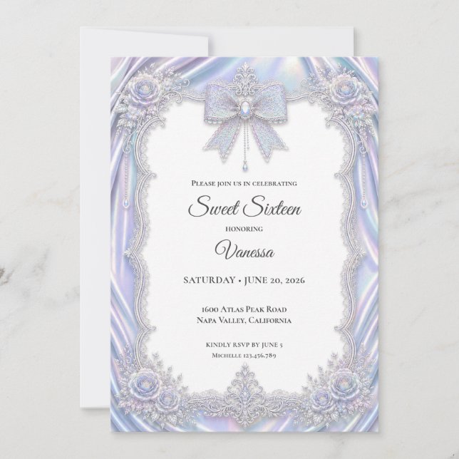 Invitación Elegante Arco Iris Dulces 16 (Anverso)
