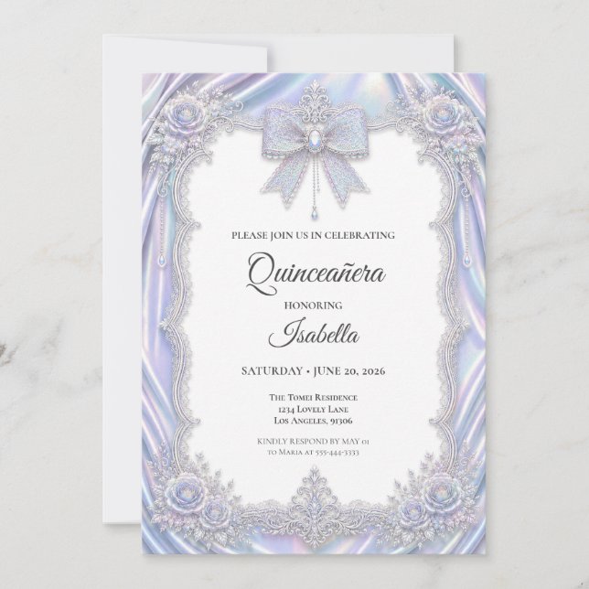 Invitación Elegante Arco Iris Quinceañera (Anverso)