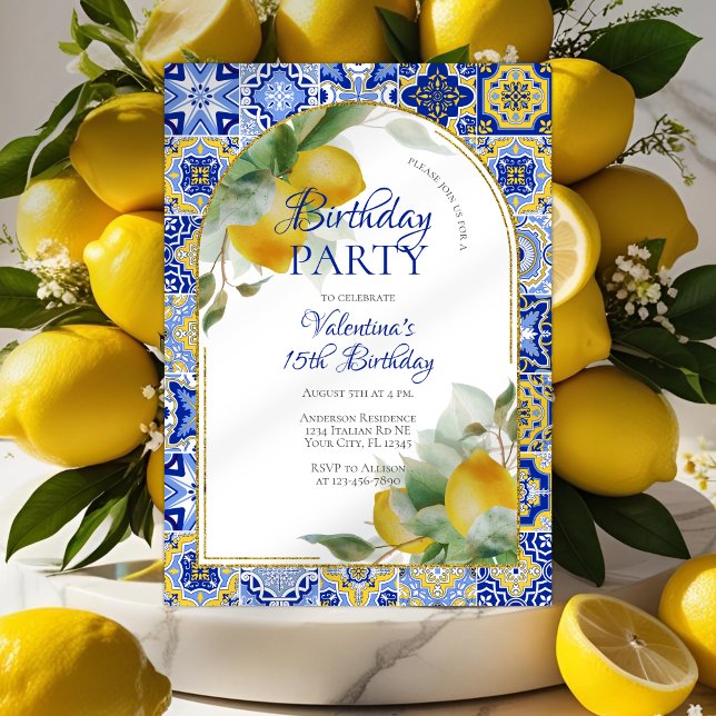 Invitación Elegante Arco Italiano Azulejos Lemons Cumpleaños (Subido por el creador)