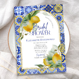 Invitación Elegante Arco Italiano Blue Tile Lemon Bridal Duch
