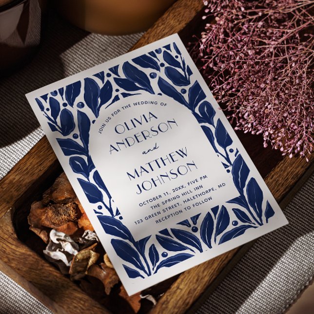Invitación Elegante arco moderno. Boda floral azul marino (Subido por el creador)