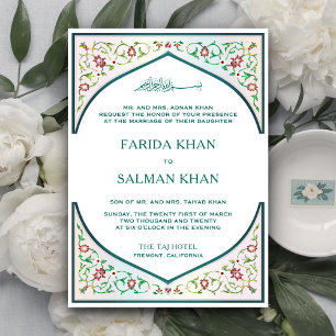 Invitación Elegante Arco Musulmán de Boda con Mosaico Azul Pe