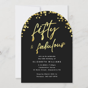 Invitación Elegante Arco Negro Cincuenta y Cumpleaños Fabulos