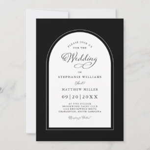 Invitación Elegante Arco Negro Moderno Caligrafía Moda Boda