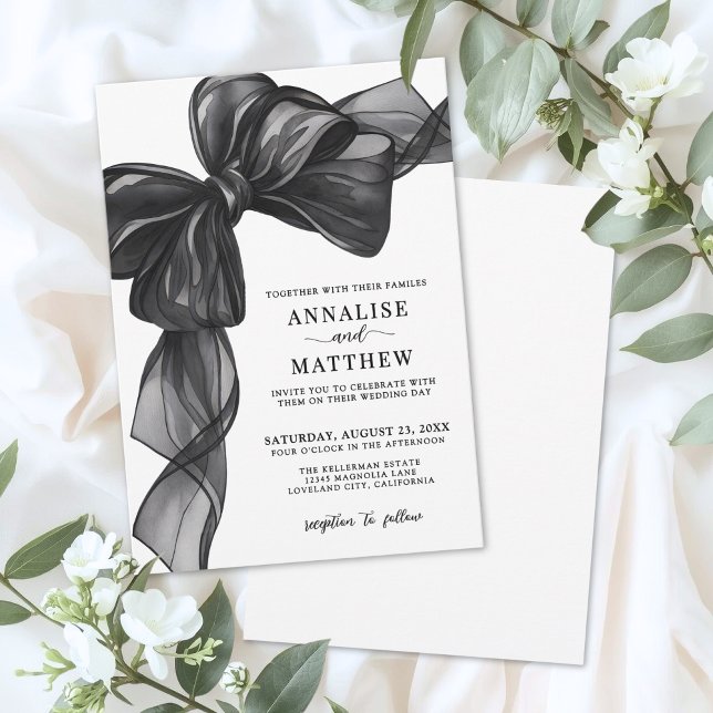Invitación Elegante Arco Negro y Blanco de Boda (Elegant Bow Black And White Wedding Invitation)
