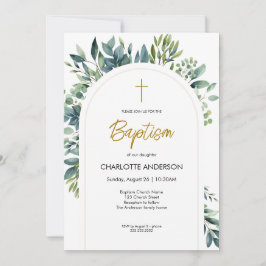 Invitación Elegante Arco Verde Floral Foliage Baptismo