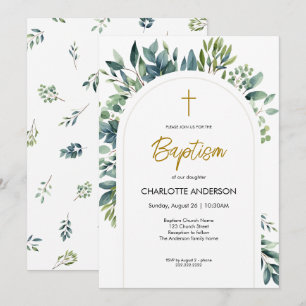 Invitación Elegante Arco Verde Floral Foliage Baptismo