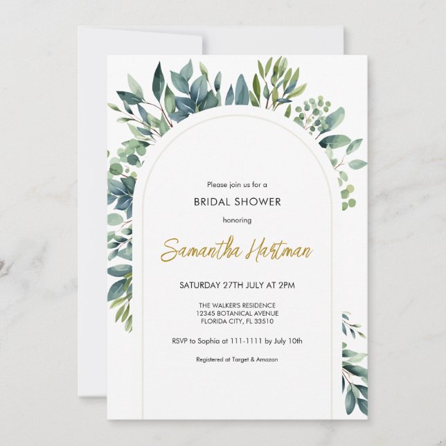 Invitación Elegante Arco Verde Floral Foliage Bridal Ducha (Anverso)