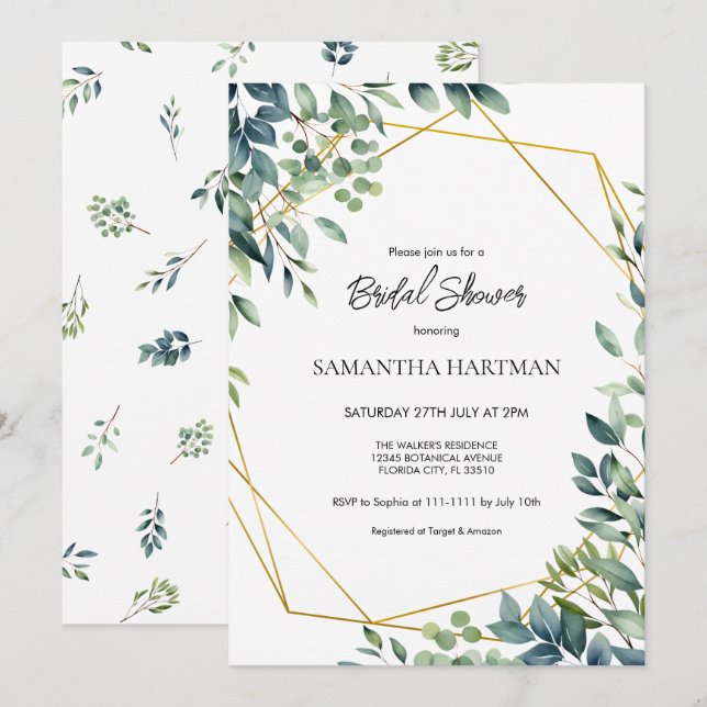 Invitación Elegante Arco Verde Floral Foliage Bridal Ducha (Anverso / Reverso)