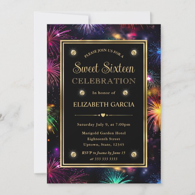 Invitación Elegante arcoiris de marco dulce dieciséis (Anverso)