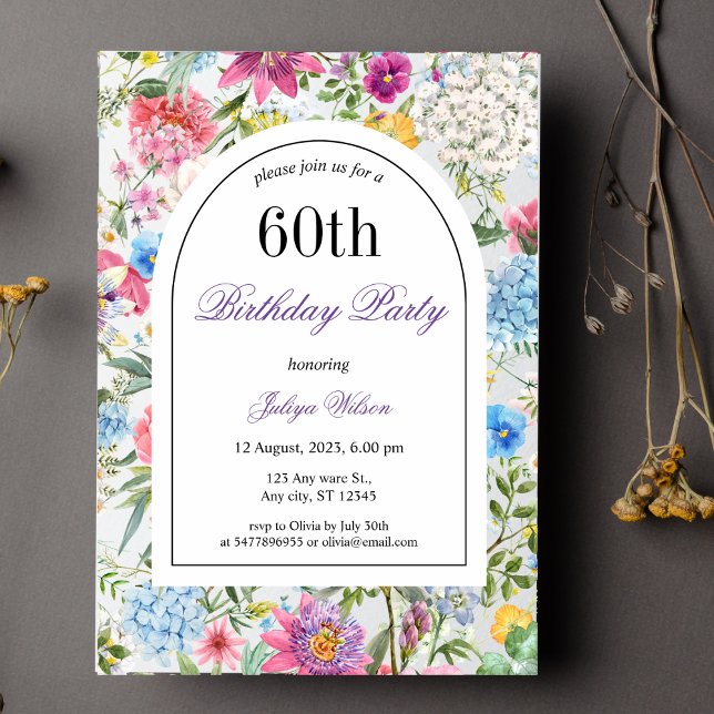 Invitación Elegante arcos florales marco 60 cumpleaños (Subido por el creador)