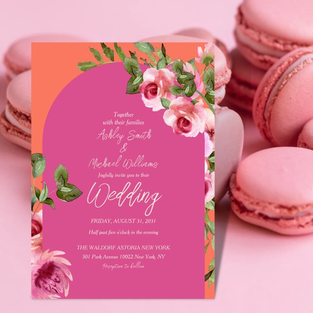Invitación Elegante arcos marco rosado y Naranja Boda floral (Subido por el creador)