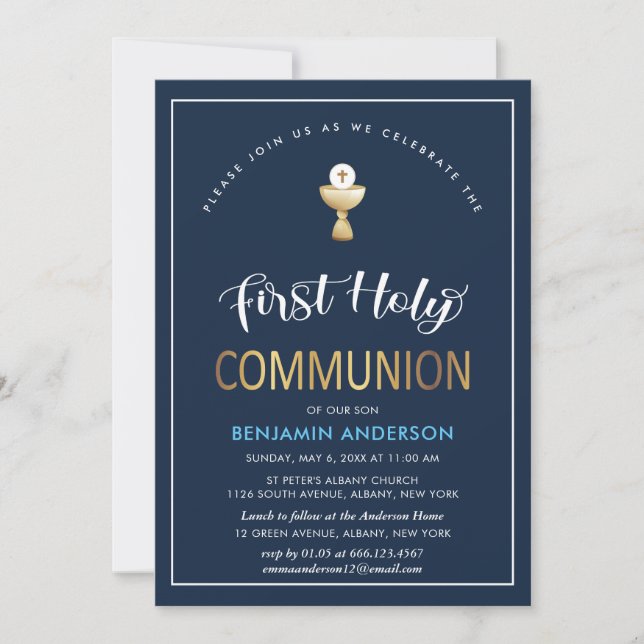Invitación Elegante Armada Y Primera Comunión Santa De Oro (Anverso)