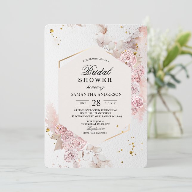 Invitación Elegante armazón color rosa pastel (Anverso de pie)