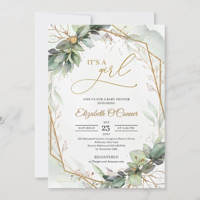 Invitación Elegante armazón de oro de vegetación vegetal Es u (Anverso)