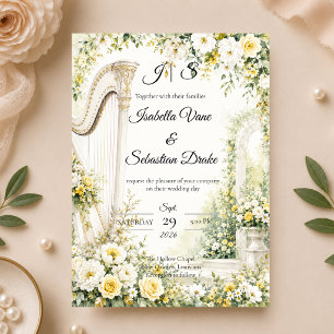 Invitación Elegante Arpa de Jardín Romance Boda 