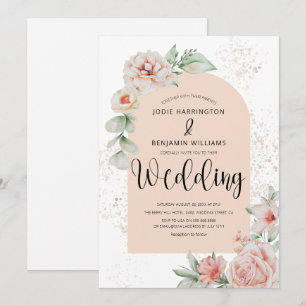 Invitación Elegante Arqueado   Boda Floral de Melocotón de Pr