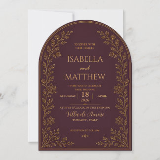 Invitación Elegante Arqueado Burdeos y Dorado
