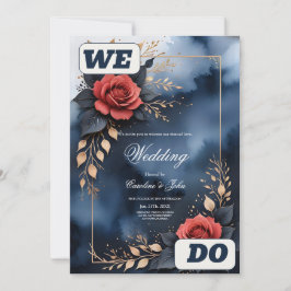 Invitación Elegante arreglo rosa con follaje dorado