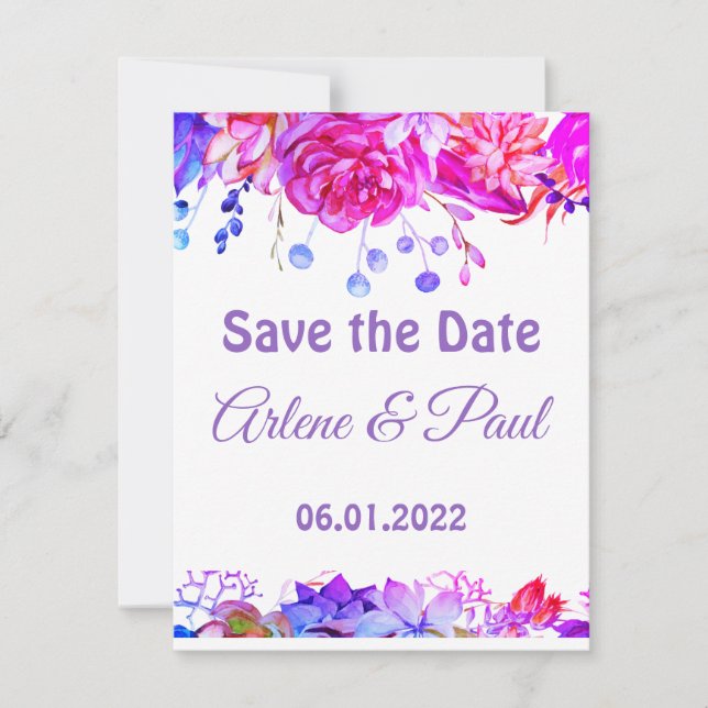 Invitación Elegante arreglo rosa y violeta (Anverso)