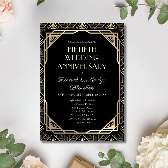 Invitación Elegante Art Decó 50° Aniversario Boda (Subido por el creador)