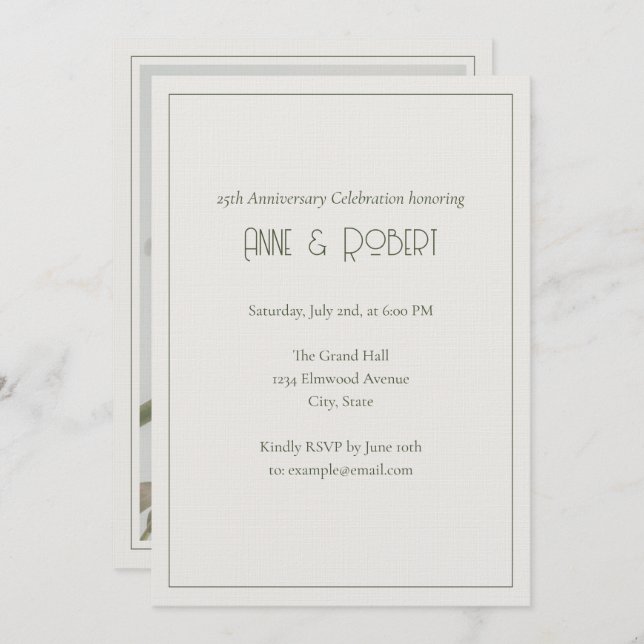 Invitación Elegante Art Deco Aniversario (Anverso / Reverso)