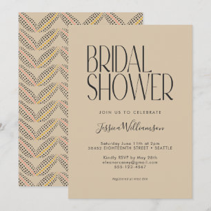Invitación Elegante Art Deco Beige Black Text Bridal Shower