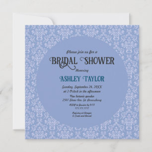 Invitación Elegante Art Deco Blue Damask Ducha Formal Bridal