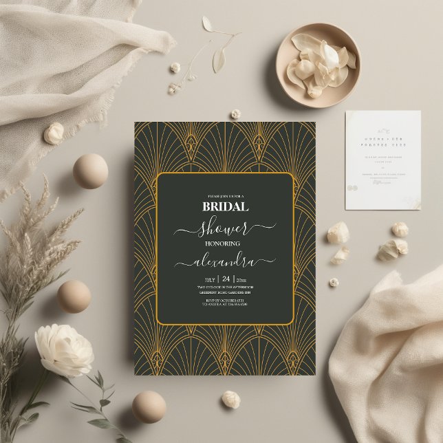 Invitación Elegante Art Deco Gold Green Bridal Shower (Subido por el creador)