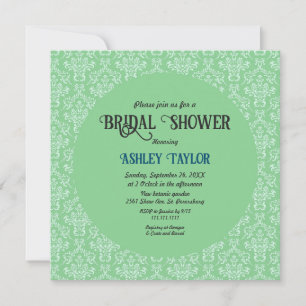 Invitación Elegante Art Deco Green Damask Ducha Formal de Nov