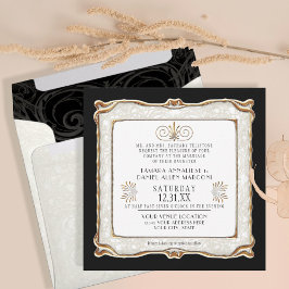 Invitación Elegante Art Deco Negro Oro Nouveau Gatsby Boda