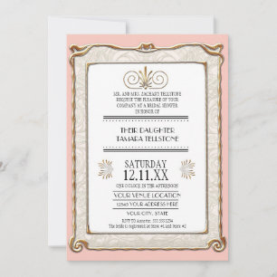 Invitación Elegante Art Deco Nouveau Gatsby Gold n Lace años