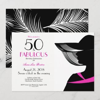 Invitación Elegante Art Deco rosa caliente elegante señora 50