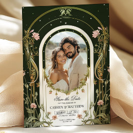 Invitación Elegante Art Nouveau floral Guardar la foto de fec