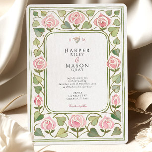 Invitación Elegante Art Nouveau Pink Rose Garden Wedding