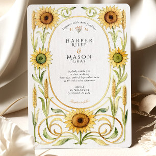 Invitación Elegante Art Nouveau Sunflower & Trieat Gold Boda